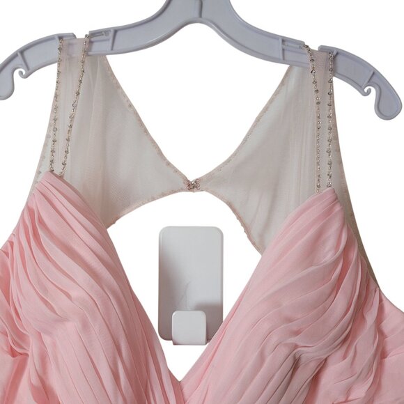 Allure Bridals Pink Pleated Chiffon Bridesmaid Gown Beaded Straps & Sheer Back - Picture 6 of 16
